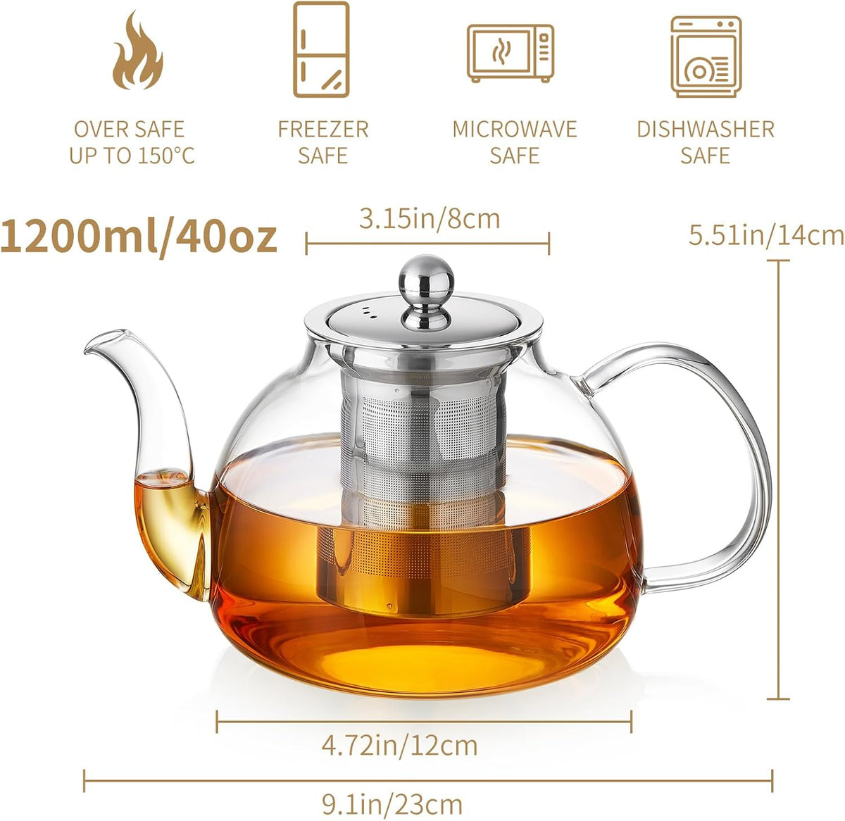 DOPUDO Glass Teapot with Infuser, 40 oz Borosilicate Tea Kettle