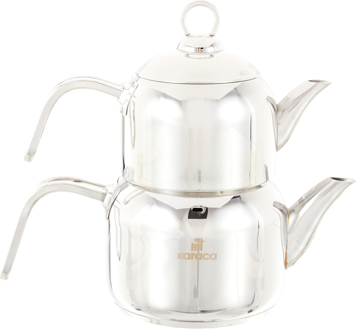 Karaca Manes Mini Turkish Teapot Set - Stainless Steel Teapot with Lid - (Turkish Tea Pot 0,85 Liters & Water Tank 1,25 Liters) - Non-Burning Bakelite Handles Midi Tea Maker & Induction Kettle