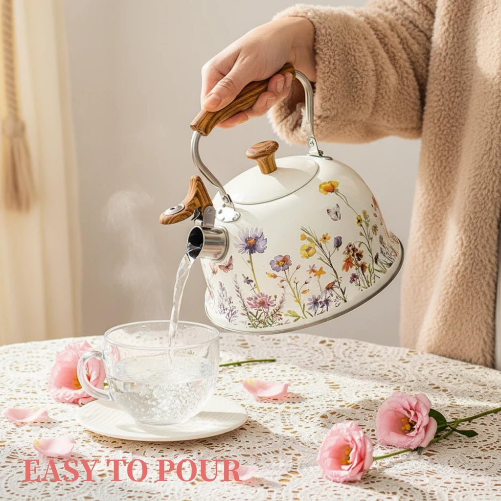 Tea Kettle for Stove Top, 2.7QT Whistling Kettle with Floral Pattern