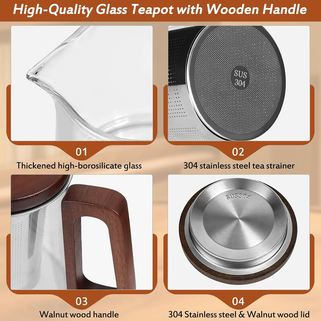 27oz/800ml Glass Teapot with Stainless Steel Removable Infuser