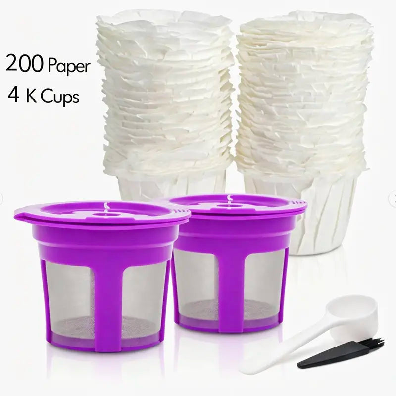 Kitchen Reusable Ground Coffee Filters - Food Grade PP Plastic & Steel Mesh for Keurig 1.0 Single-Serve Machine, 200pcs Disposable Paper Filters for Coffee Lovers (High Reusability)