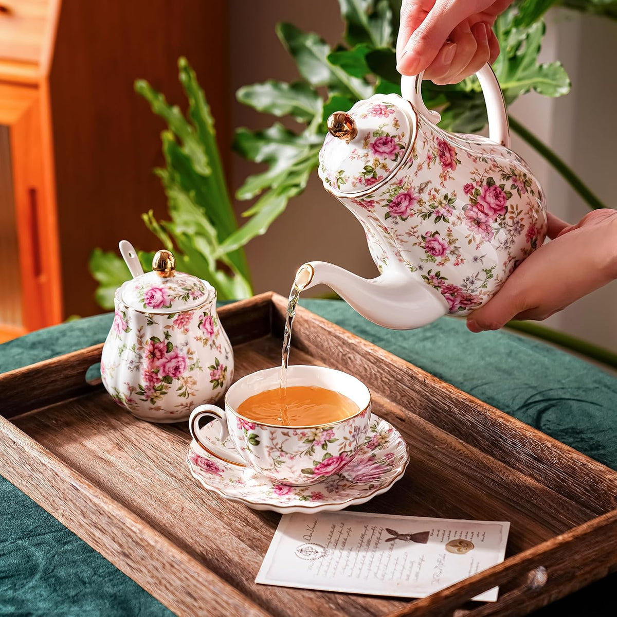 Agyiuns Tea Pot, Porcelain Teapot 37oz,tea pots for tea party,Tea Infuser Pots for Blooming loose Leaf Tea (White with flower)