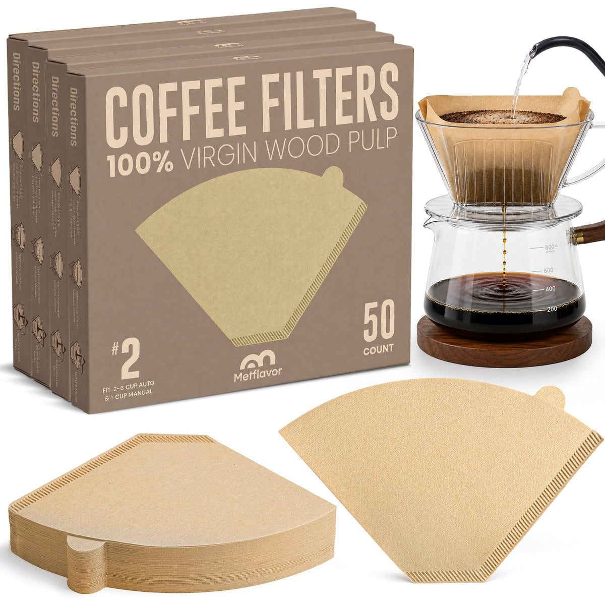 200 Count #4 Cone Coffee Filters, Unbleached Natural Paper Coffee Filters for 8–12 Cup Coffee Makers, Disposable #4 Cone Filters Compatible with Ninja Cuisinart, Drip Coffee Maker & Pour Over Brewers