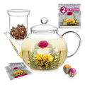 Teabloom Celebration Glass Teapot & Kettle, 27 oz, Infuser, 2 Blooming Teas