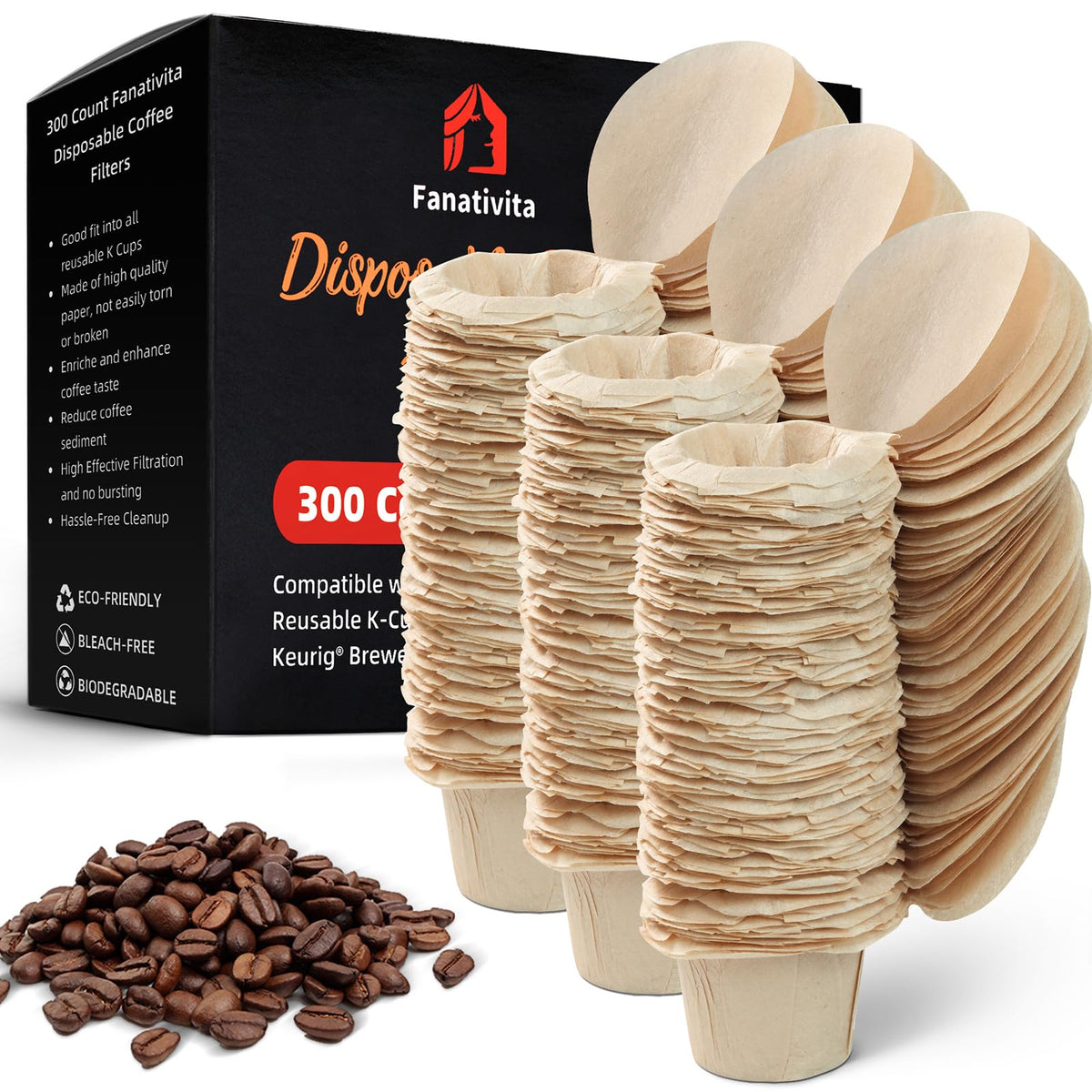 Fanativita 200ct K Cup Coffee Filters with Genius Lid, Unbleached