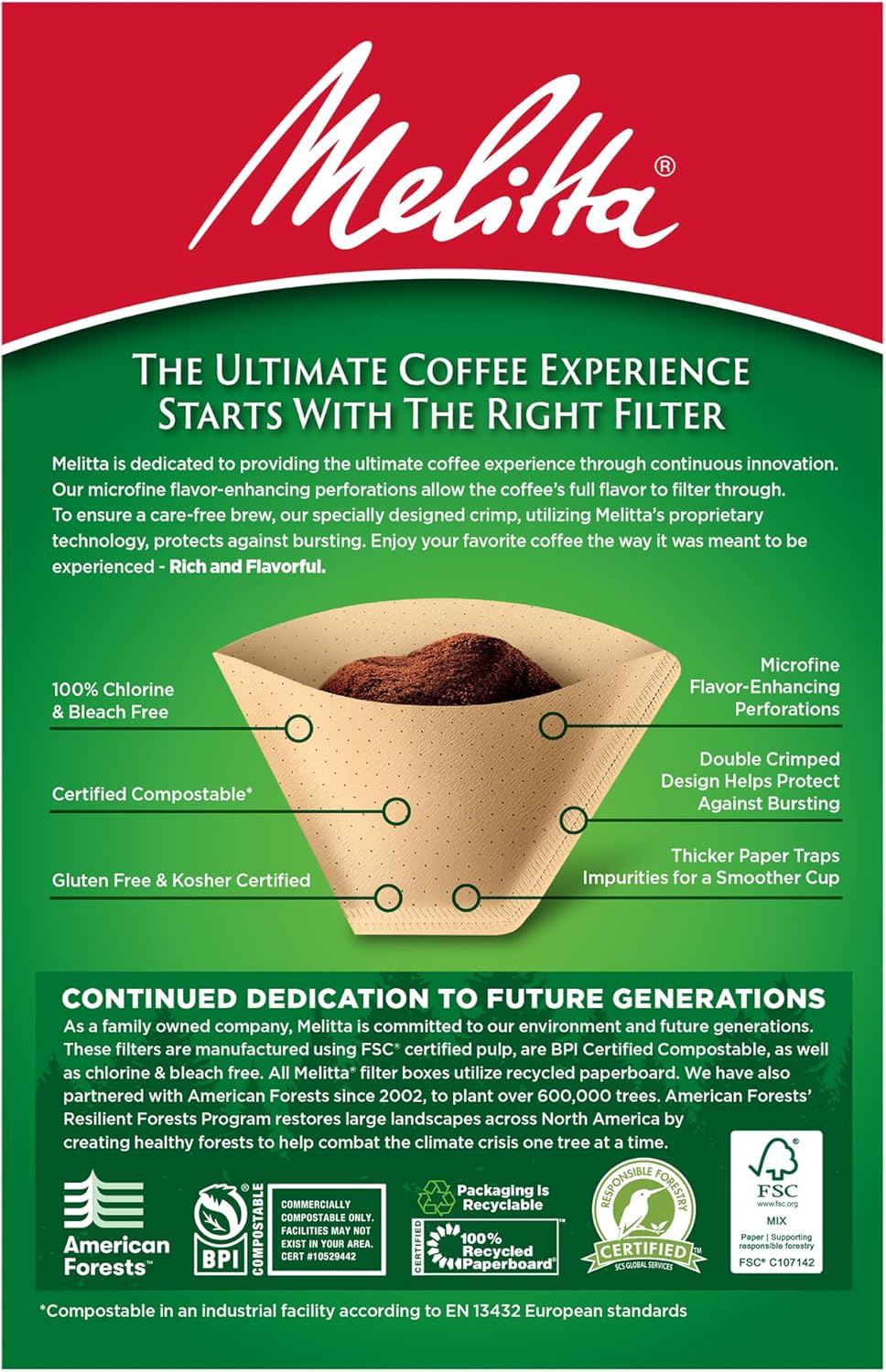 Melitta #4 Unbleached Coffee Filters, Natural Brown Cone Filters, 1-Pack