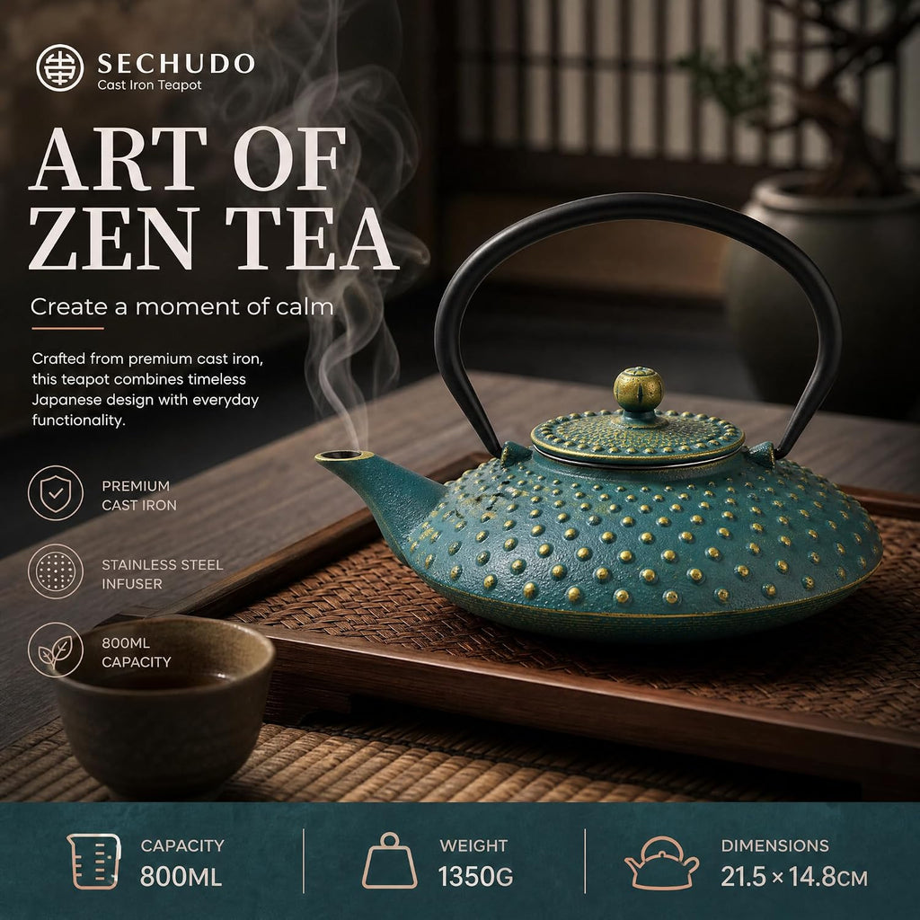 27.1oz Small Cast Iron Teapot with Infuser for Loose Tea