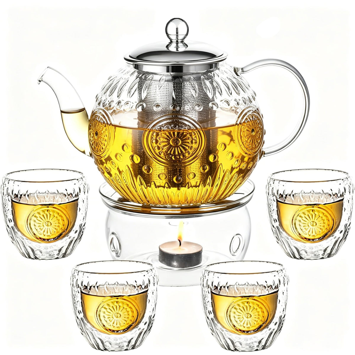 Amzcku 50OZ/1500ml Vintage Glass Teapot with Removable Infuser – Stovetop Safe, Borosilicate Glass Tea Kettle for Blooming & Loose Leaf Tea