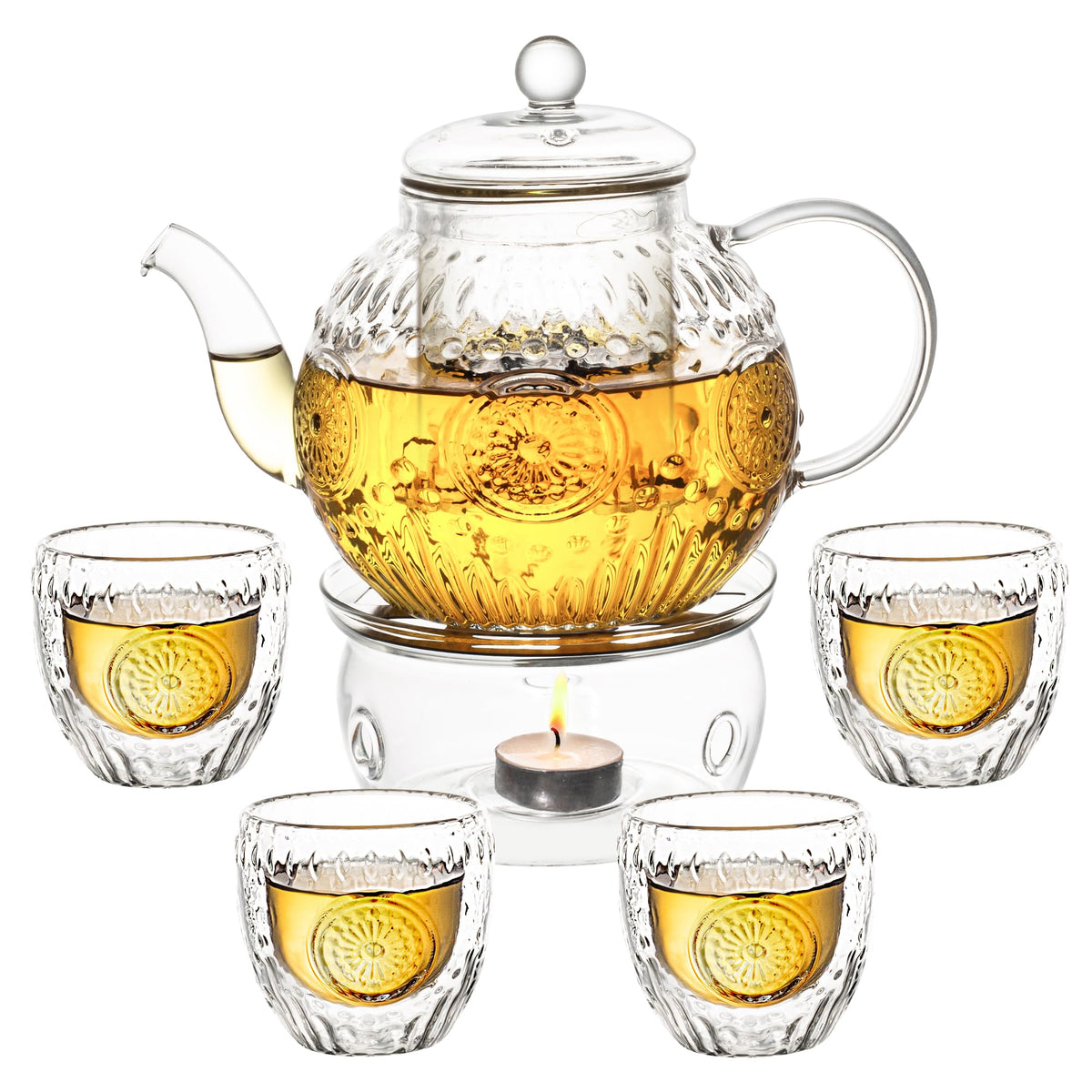 Bandesun Small Capacity Vintage Glass Teapot, Tea Kettle with Removable Infuser 32OZ/1000ml, Borosilicate Glass Pot -Stovetop Safe, Blooming & Loose Leaf Tea Maker Set