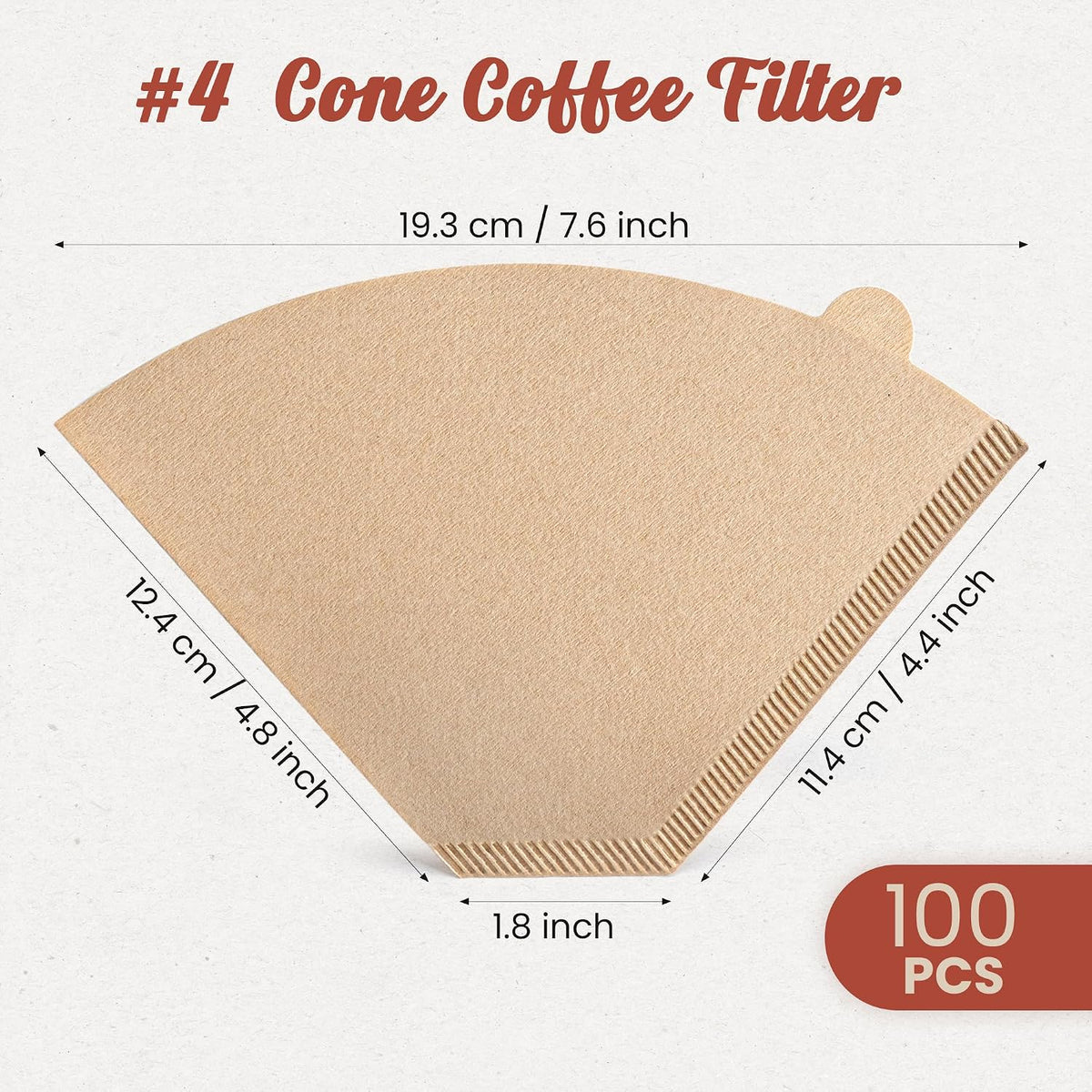 #4 Coffee Filters 100 Count, Unbleached Cone Coffee Filters 8-12 Cup