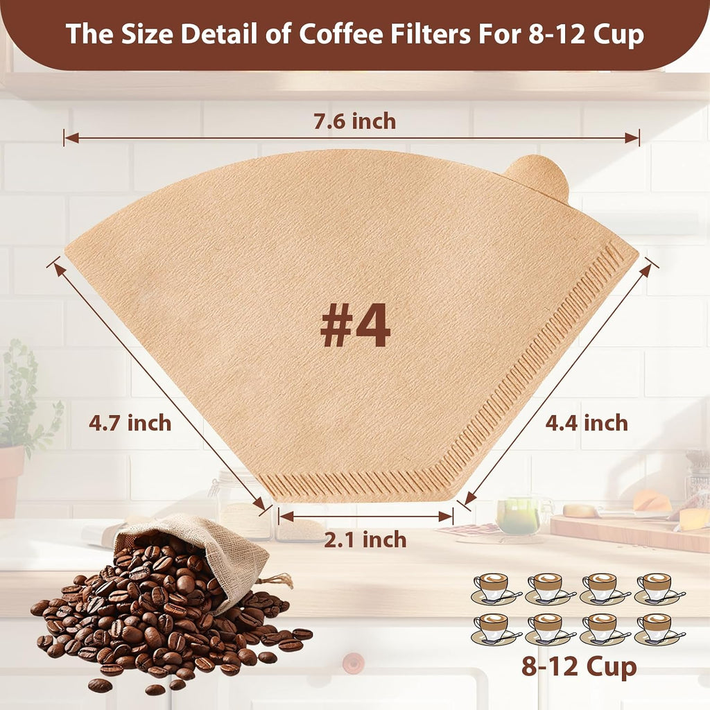 200 Count Coffee Filters #4, Unbleached Cone Coffee Filters 8-12 Cup