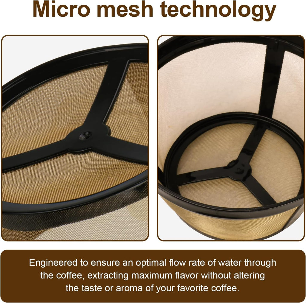 Reusable Coffee Filters 8-12 Cup Compatible with Black Decker Mr Coffee & Most Standard 8-12 Cup Basket-Style Coffee Makers - Permanent Gold Tone Stainless Steel Mesh Coffee Filter Replaces Paper