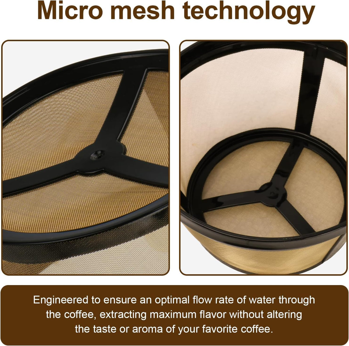 Reusable Coffee Filters 8-12 Cup Compatible with Black Decker Mr Coffee & Most Standard 8-12 Cup Basket-Style Coffee Makers - Permanent Gold Tone Stainless Steel Mesh Coffee Filter Replaces Paper