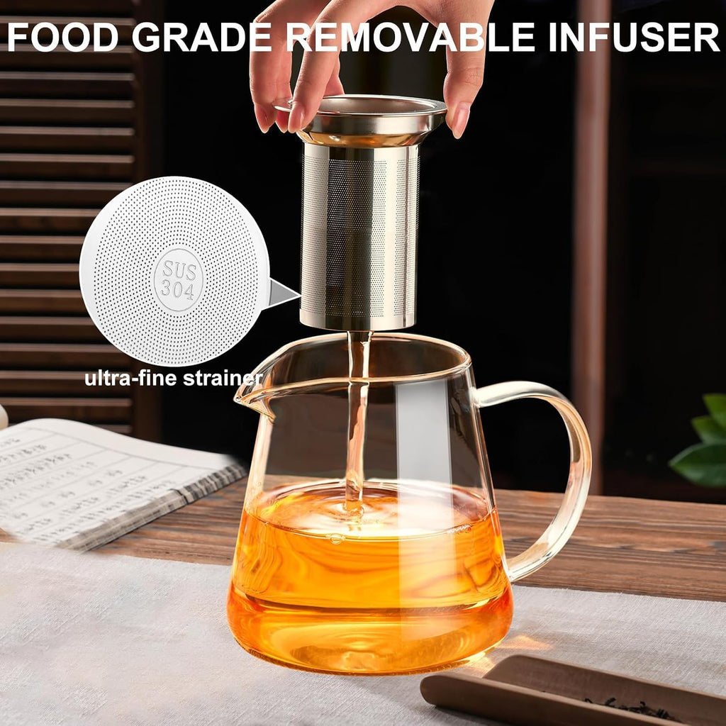Baalaka Glass Teapot 18.6oz/550ml, Tea Pot with Removable Infusers for Loose Tea, Borosilicate Glass Tea Kettle Tea Maker Stovetop for Camping, Tea Infuser for Loose Leaf Tea Travel