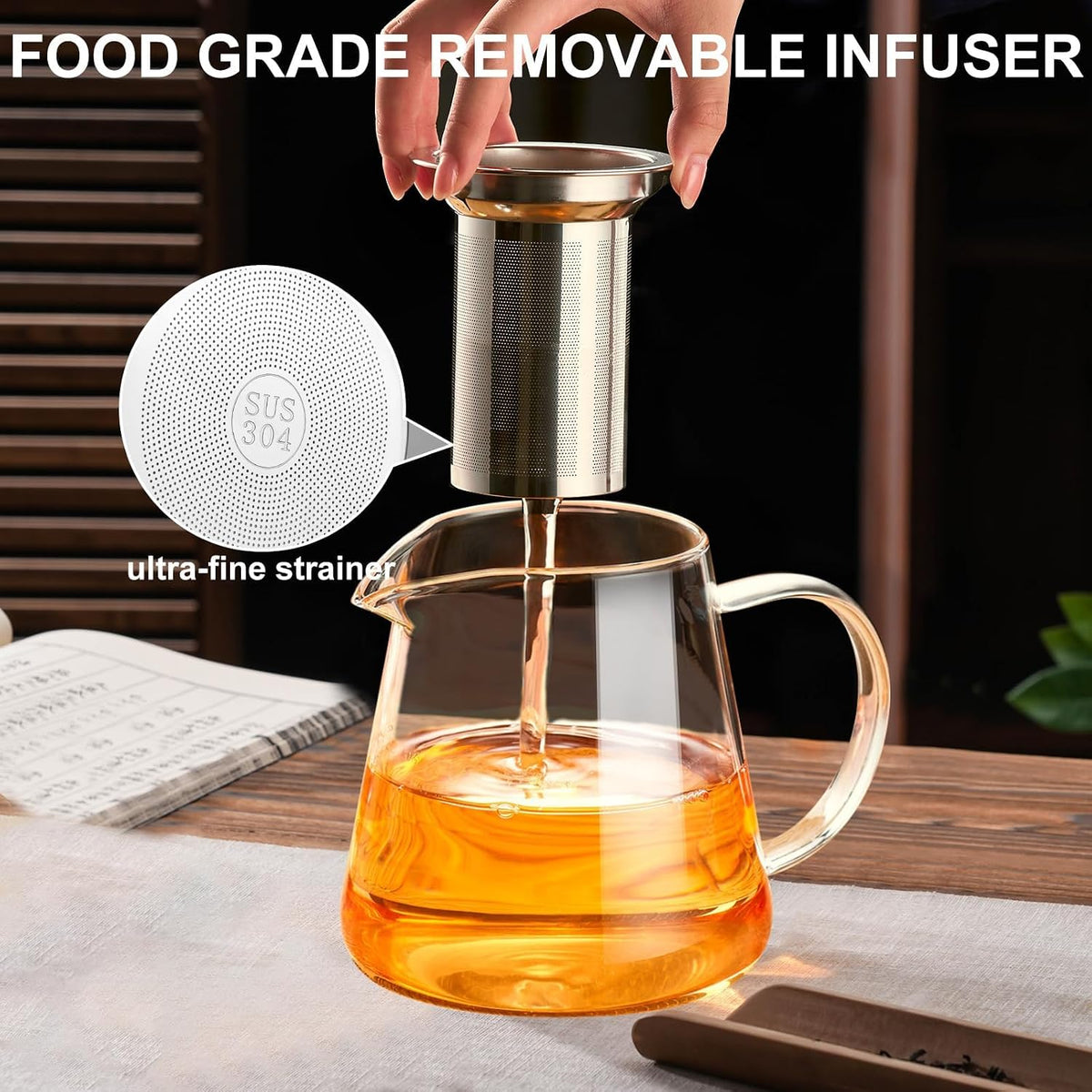 Baalaka Glass Teapot 18.6oz/550ml, Tea Pot with Removable Infusers for Loose Tea, Borosilicate Glass Tea Kettle Tea Maker Stovetop for Camping, Tea Infuser for Loose Leaf Tea Travel