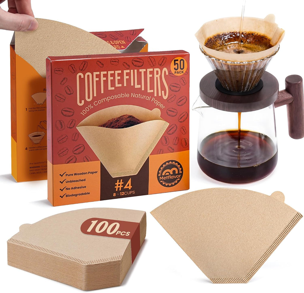 #4 Coffee Filters 100 Count, Unbleached Cone Coffee Filters 8-12 Cup