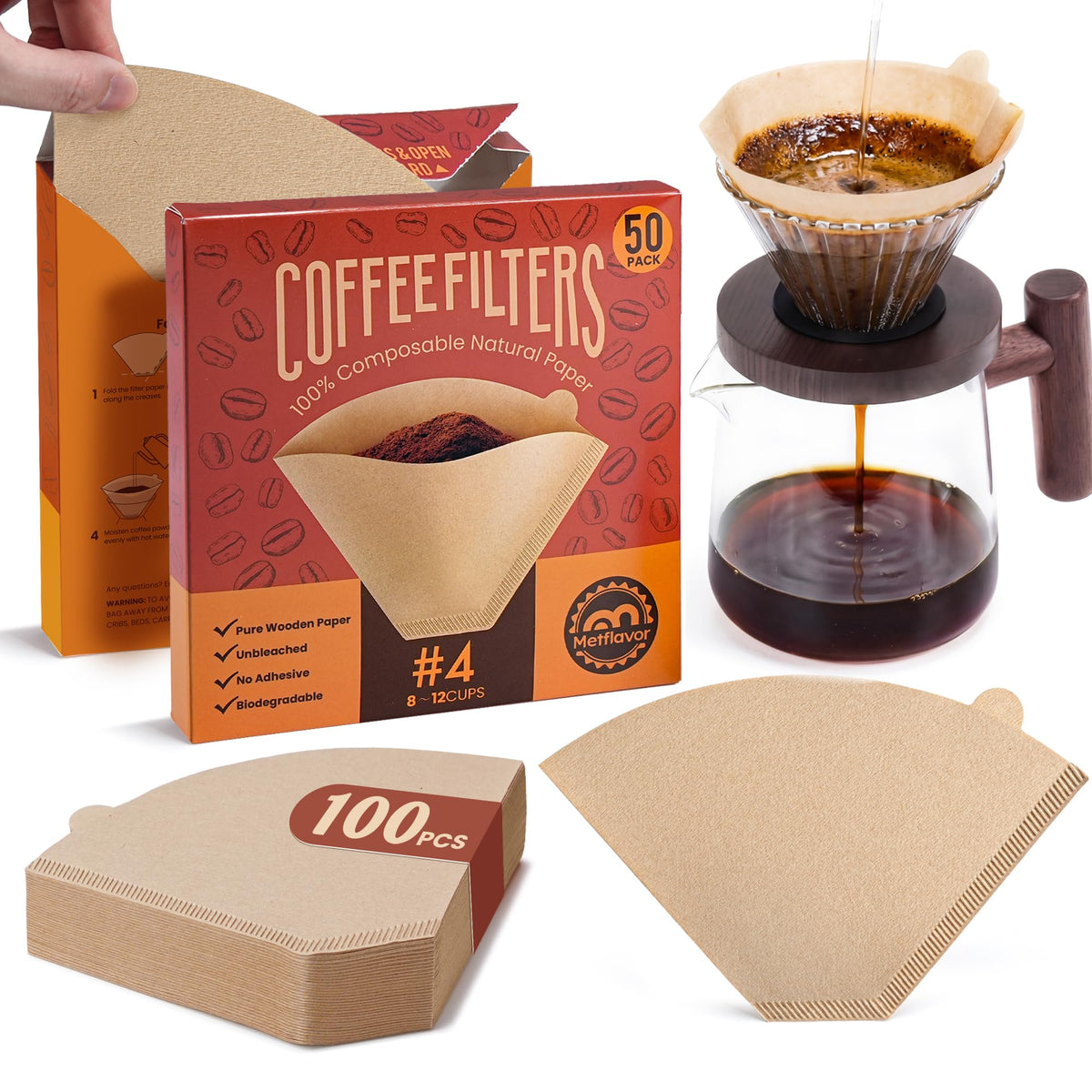 300Pcs Coffee Filters #2, Disposable Unbleached V60 Coffee Filter 2-4 Cup