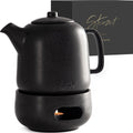 Steinzeit Design Tea Pot (44 oz) - Premium Ceramic Teapot with Infuser for Loose Tea - Black Teapot Ceramic with Removable Strainer