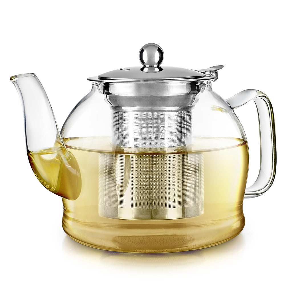 Teabloom Dublin Glass Teapot – Premium Borosilicate Glass with Removable Stainless Infuser – Stovetop Safe – Ideal for Loose Leaf Tea – Tea for Two – 27 oz. / 800 ml (2-3 Cups)