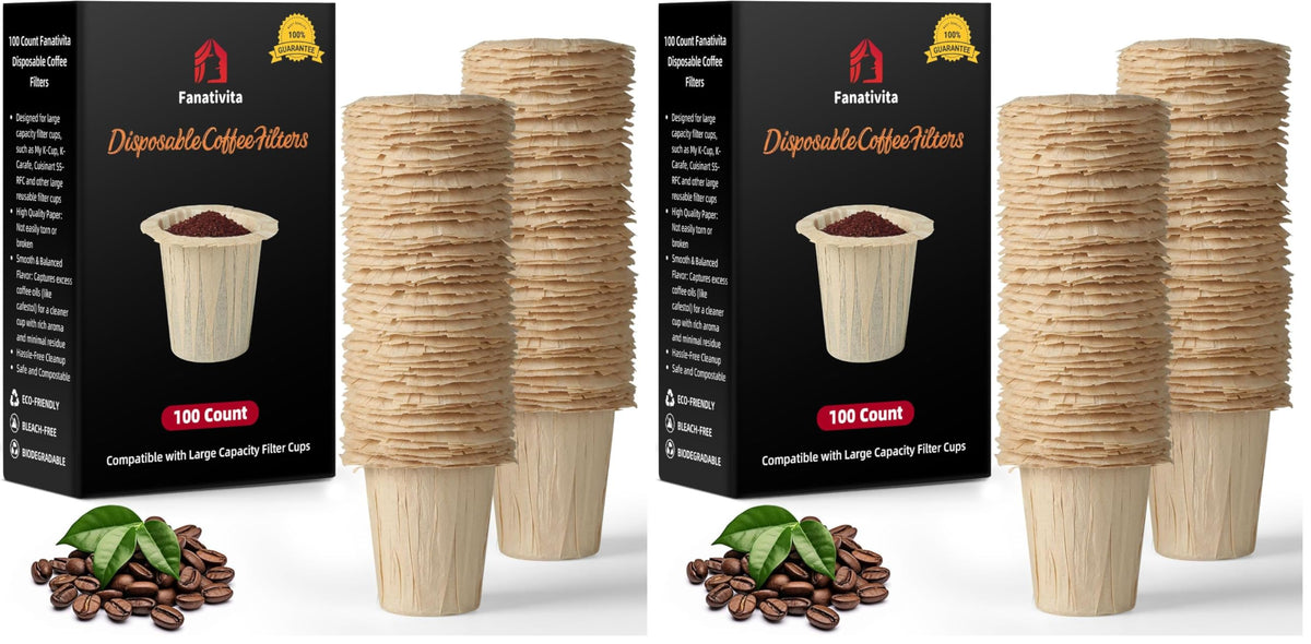 Fanativita 100ct Large Disposable Coffee Filter Cups (2.1 in H), Unbleached