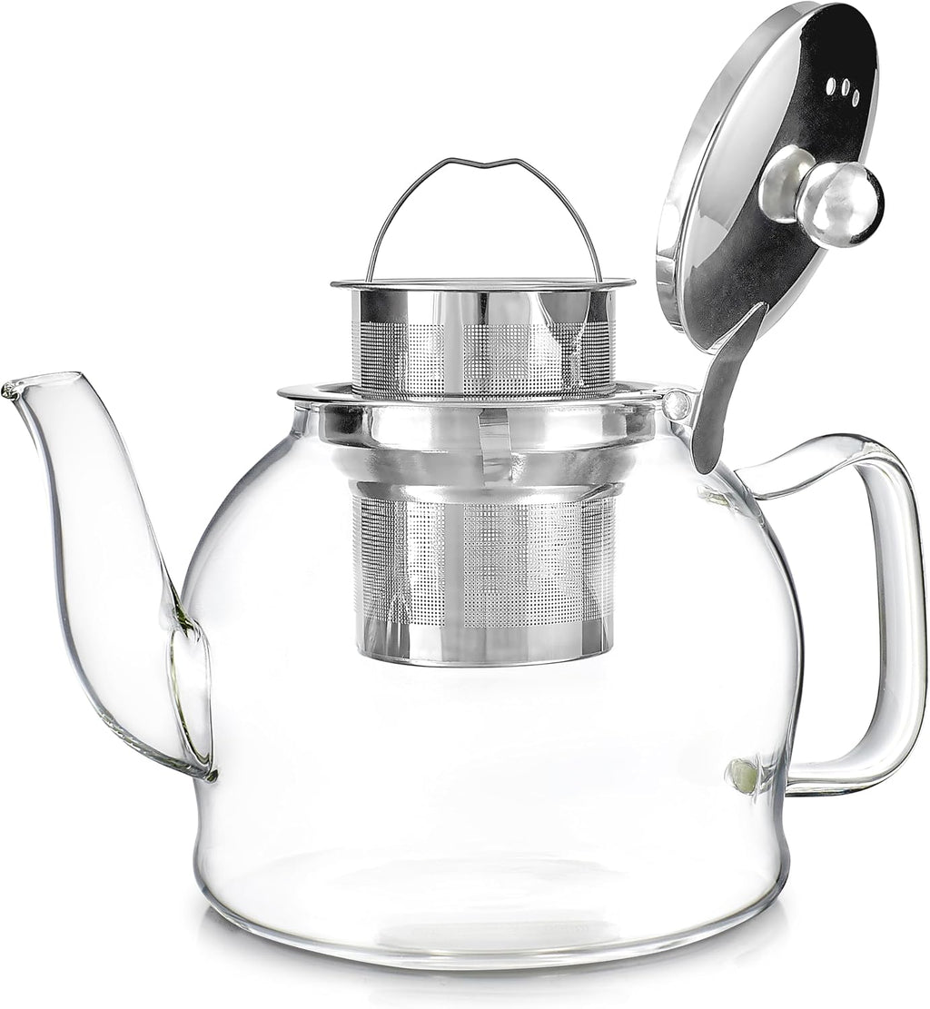 Teabloom Dublin Glass Teapot – Premium Borosilicate Glass with Removable Stainless Infuser – Stovetop Safe – Ideal for Loose Leaf Tea – Tea for Two – 27 oz. / 800 ml (2-3 Cups)