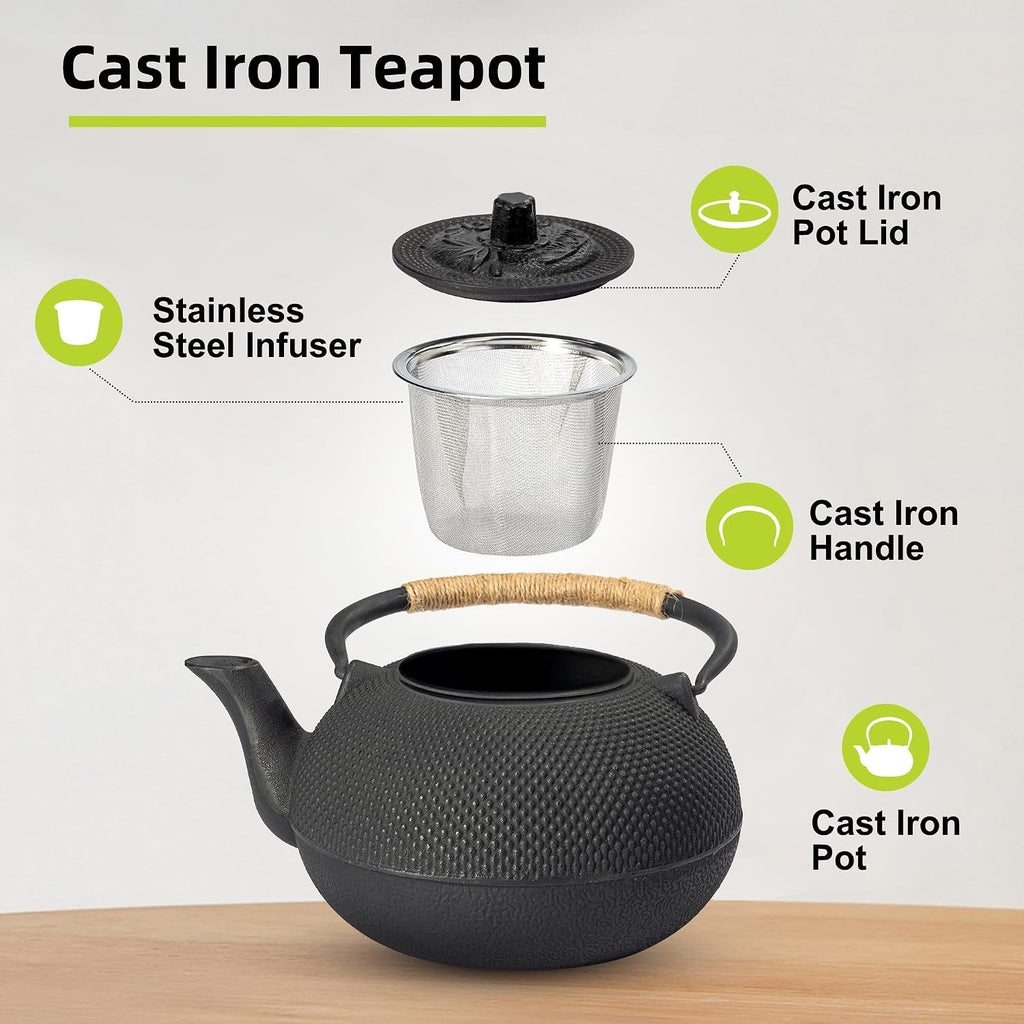 suyika Japanese Tetsubin Cast Iron Teapot Tea Kettle pot with Stainless Steel Infuser for Stovetop Safe Coated with Enameled Interior 30 oz/900 ml
