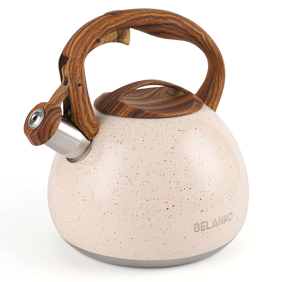 BELANKO 2.7 Quart Tea Kettle for Stovetops - Food Grade Stainless Steel Teapot with Loud Whistle, Cool-Touch Wood Pattern Handle, Rust-Resistant Whistling Kettle - Starry Gray