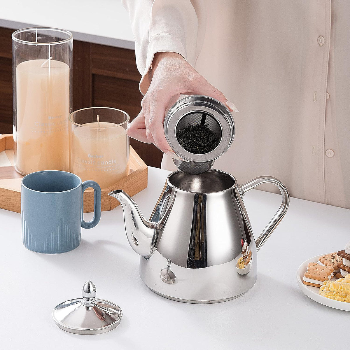 SANQIAHOME 2000ml Teapot with Infuser, Comfortable Handle, Mirror Polished