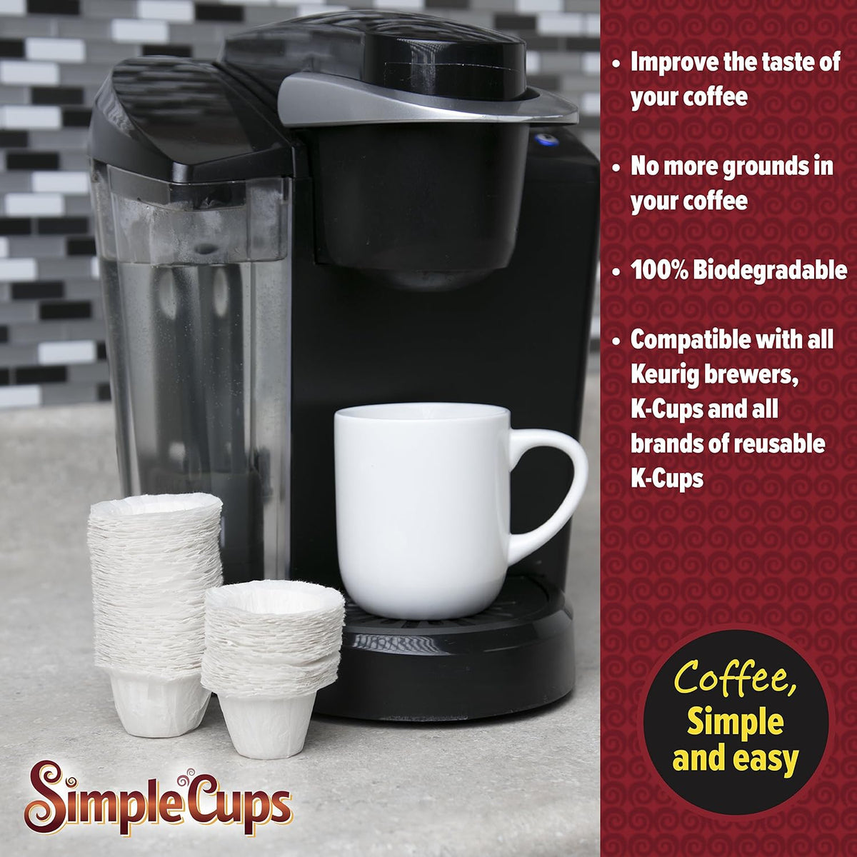 Disposable Paper Coffee Filters 300 Count - Compatible with Keurig, K-Cup machines & other Single Serve Coffee Brewer Reusable K Cups - Use & Make Your Own Pods - Works with All Brands, Gift