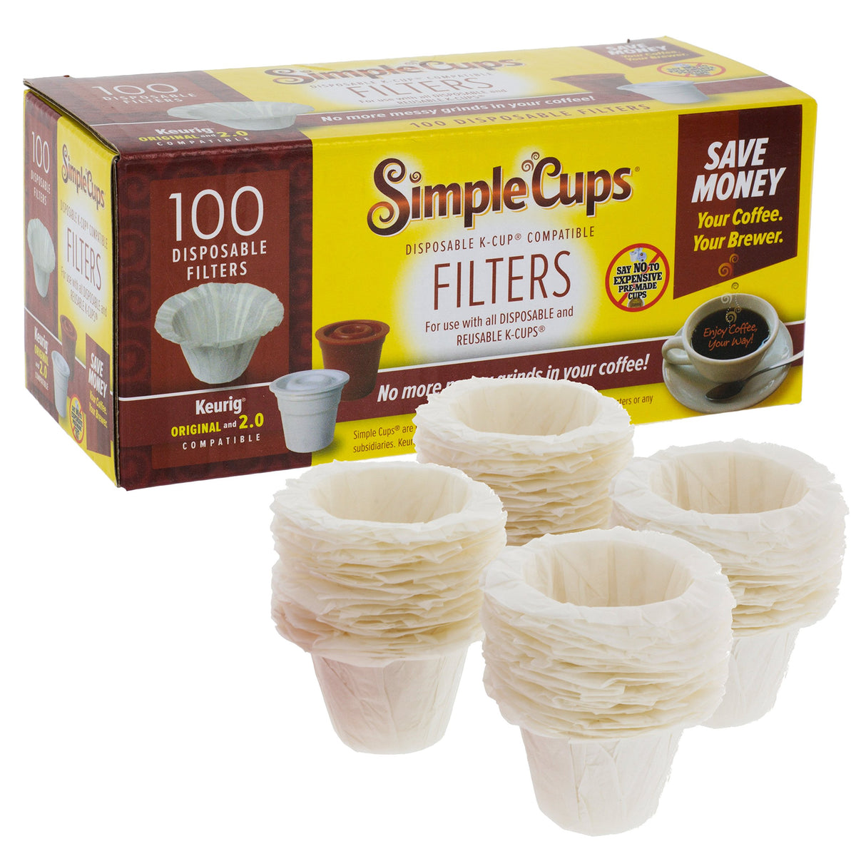 Disposable Paper Coffee Filters 300 Count - Compatible with Keurig, K-Cup machines & other Single Serve Coffee Brewer Reusable K Cups - Use & Make Your Own Pods - Works with All Brands, Gift
