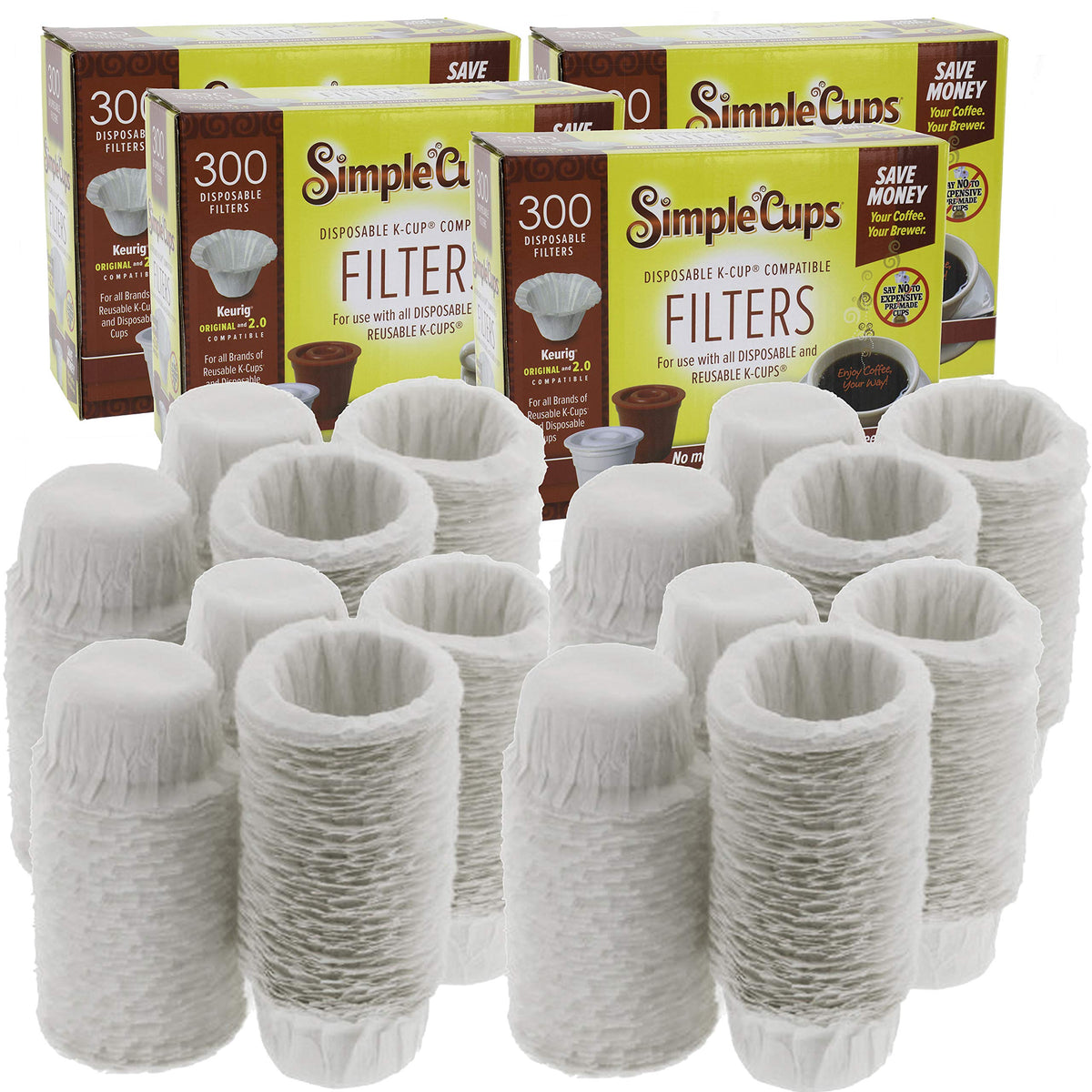 Disposable Paper Coffee Filters 300 Count - Compatible with Keurig, K-Cup machines & other Single Serve Coffee Brewer Reusable K Cups - Use & Make Your Own Pods - Works with All Brands, Gift