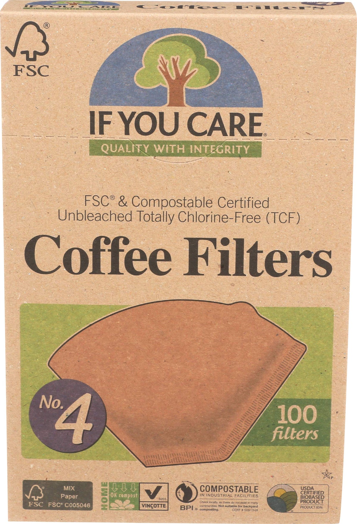 If You Care # 4 Cone Shaped Unbleached All Natural Compostable Coffee Filters, 100 Count (Pack of 1), Chlorine Free