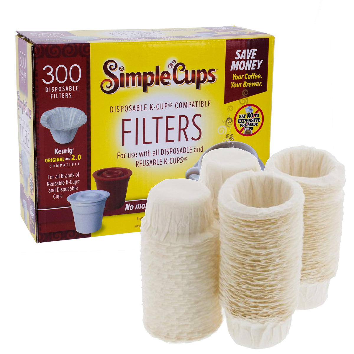 Disposable Paper Coffee Filters 300 Count - Compatible with Keurig, K-Cup machines & other Single Serve Coffee Brewer Reusable K Cups - Use & Make Your Own Pods - Works with All Brands, Gift
