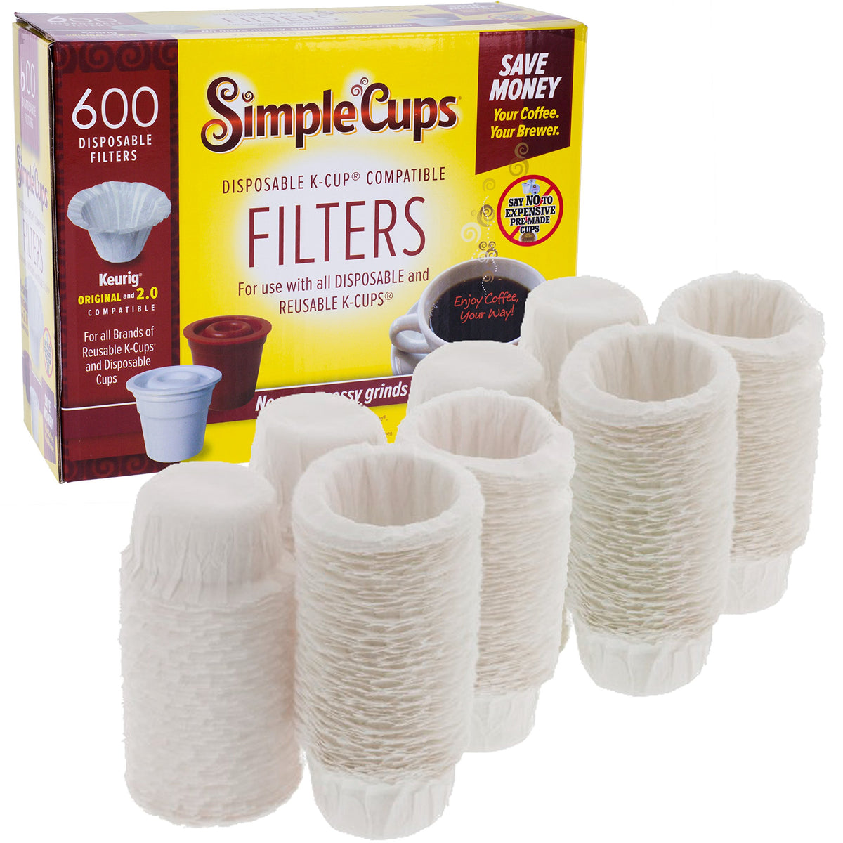 Disposable Paper Coffee Filters 300 Count - Compatible with Keurig, K-Cup machines & other Single Serve Coffee Brewer Reusable K Cups - Use & Make Your Own Pods - Works with All Brands, Gift