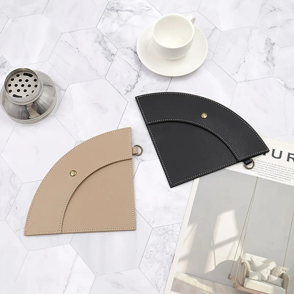 Reusable Coffee Filter Holder Bag, Portable Coffee Paper Filter Storage, Waterproof Leather Hanging Bag for Home Office Camping Travel