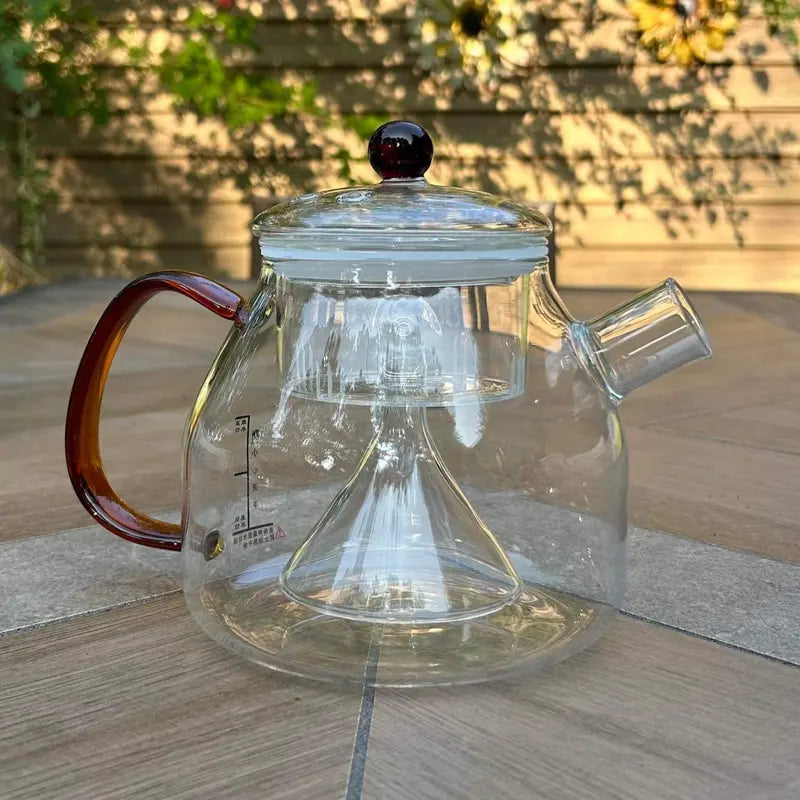 42 oz 3-piece ORANGE SUNSET Glass Teapot | Herb Infuser | High Borosilicate Glass | Wide Handle