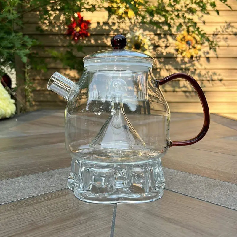 42 oz 3-piece ORANGE SUNSET Glass Teapot | Herb Infuser | High Borosilicate Glass | Wide Handle