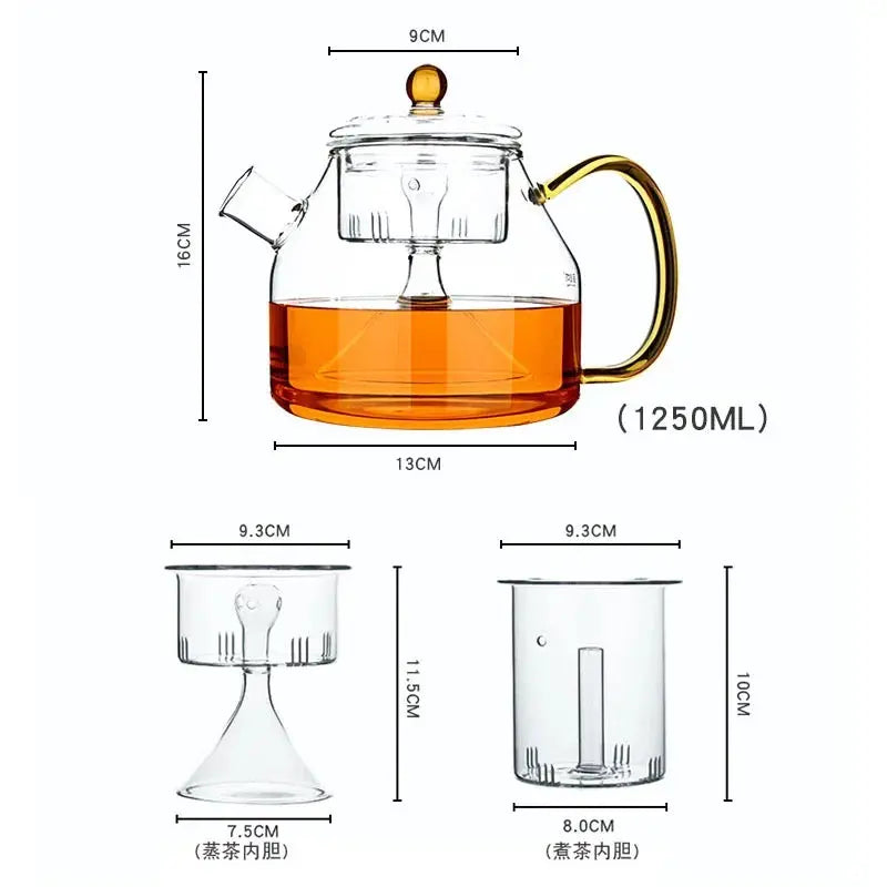 42 oz 3-piece ORANGE SUNSET Glass Teapot | Herb Infuser | High Borosilicate Glass | Wide Handle