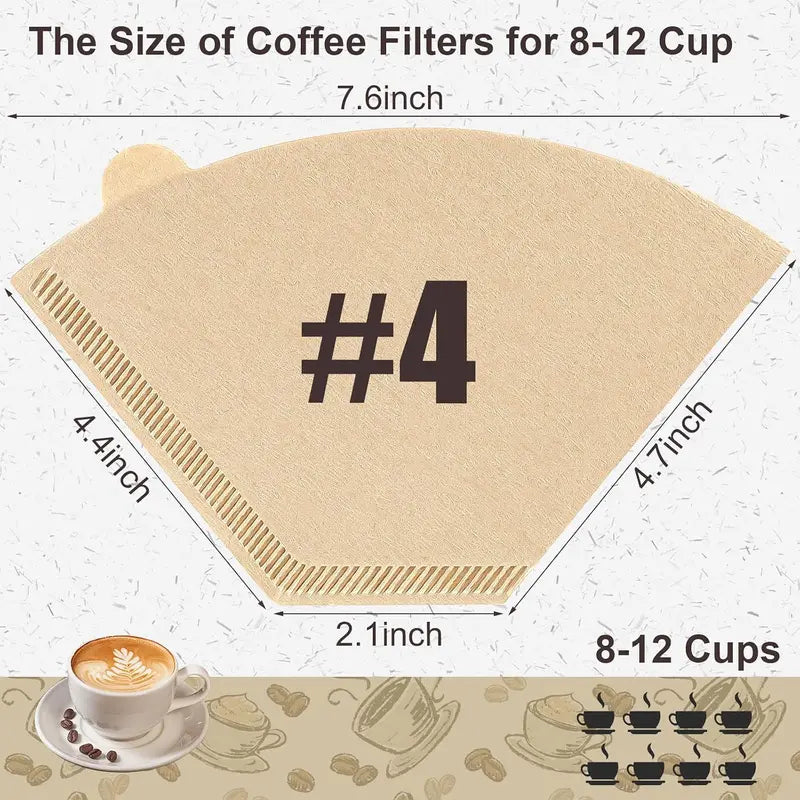 200 Count #4 Cone Coffee Filters 8-12 Cups, Disposable Unbleached Coffee Filters 4 Cone Paper,  #4 Coffee Filters Compatible with , Drip and Pour Over Coffee Maker(Box)