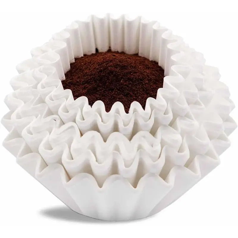 Basket-Style White Chlorine-Free Oxygen Bleaching Coffee Filters, 100 Count, 8-12 Cups Capacity - 7.875x3.25" Flat Bottom, Glue-Free, Disposable for Optimal Coffee Extraction Brewing, White 100 Count