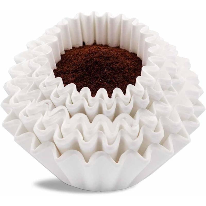 Basket-Style White Chlorine-Free Oxygen Bleaching Coffee Filters, 100 Count, 8-12 Cups Capacity - 7.875x3.25" Flat Bottom, Glue-Free, Disposable for Optimal Coffee Extraction Brewing, White 100 Count
