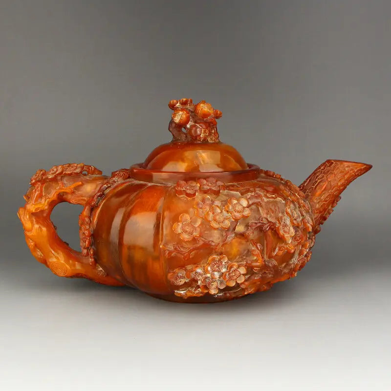 Vintage Ox Horn Low Relief Plum Flower Teapot