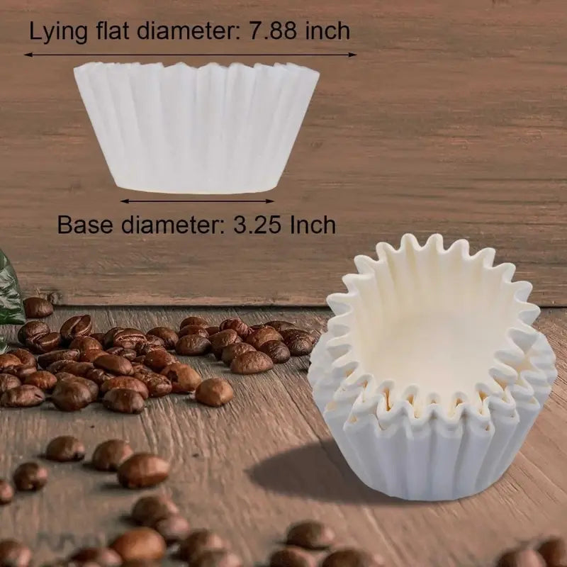 Basket-Style White Chlorine-Free Oxygen Bleaching Coffee Filters, 100 Count, 8-12 Cups Capacity - 7.875x3.25" Flat Bottom, Glue-Free, Disposable for Optimal Coffee Extraction Brewing, White 100 Count